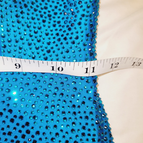 Sherri Hill Dress 00 Blue Prom Sequined Maxi High Slit Cut Out Lace Up Back - Picture 12 of 15